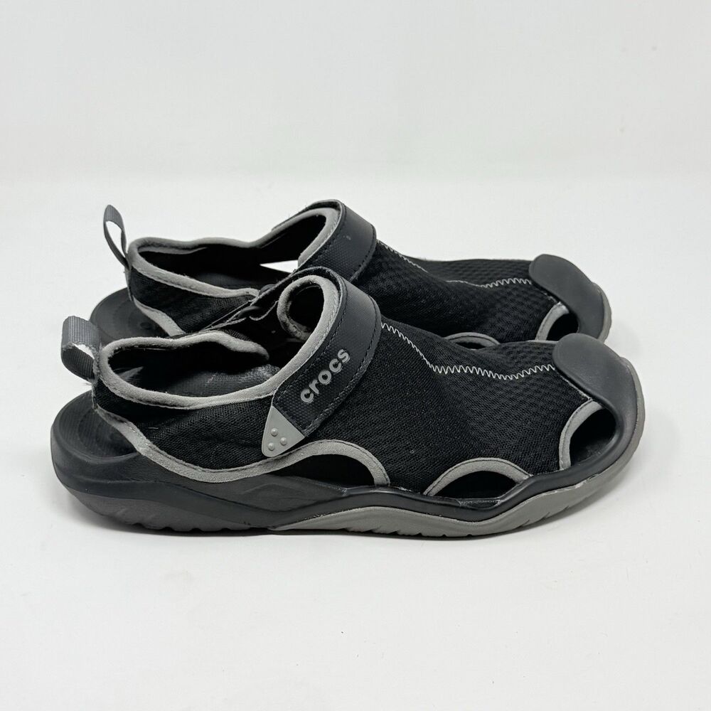 Crocs Swiftwater Mesh Deck Sandals Shoes Mens 10 Black Fisherman Water Comfort